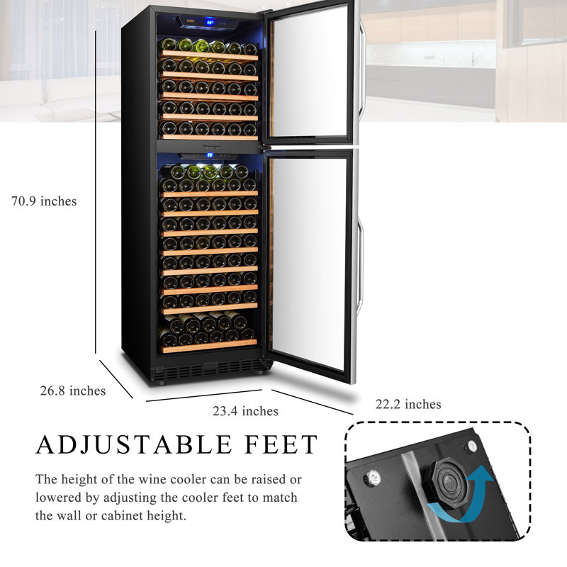 152 Bottle Built-In Refrigeration Dual Zone Freestanding Wine Refrigerator