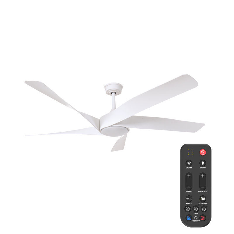  Kappler 60" Indoor/Outdoor Ceiling Fan with LED Light, 6CCT Dimmable LED, Ceiling Fan with Light and Remote - Matte White