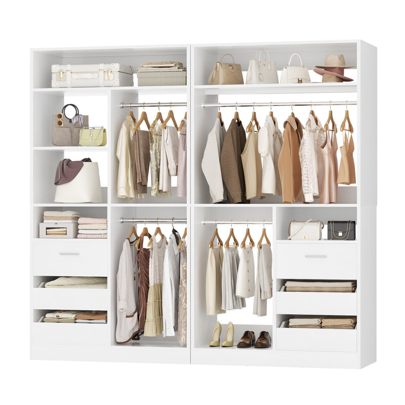 72"Closet System With 6 Drawers And 4 Rods