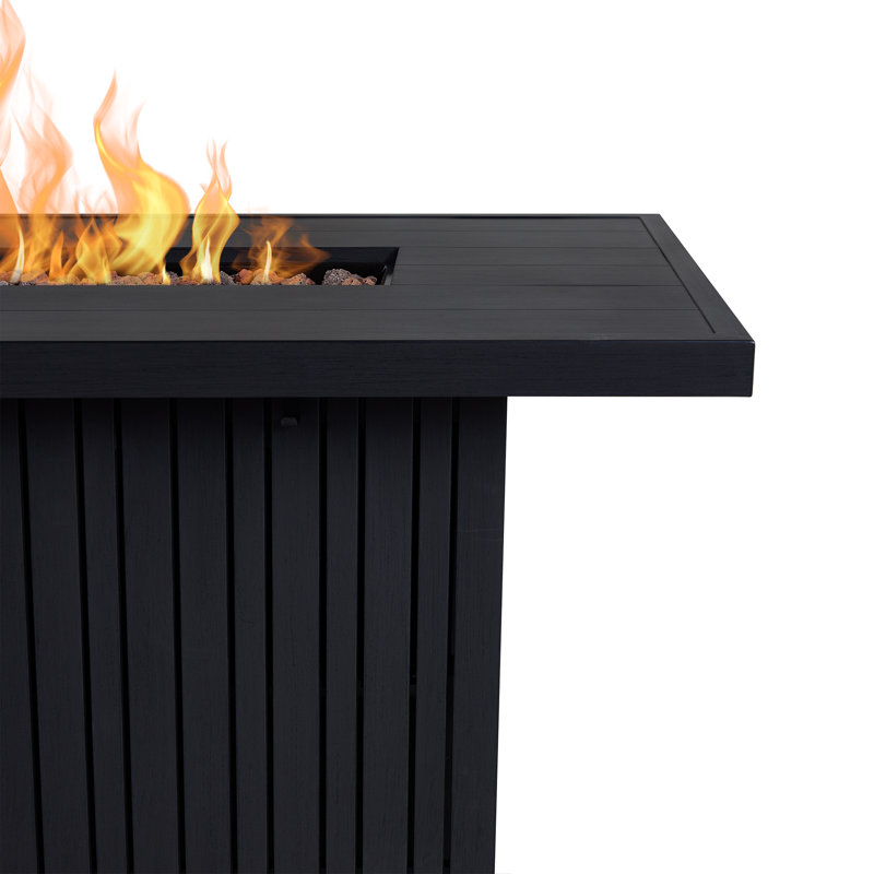 Calvin 52" Rectangle Metal Propane Fire Pit Table With Hidden Tank in Black Coral by Real Flame, Black Coral