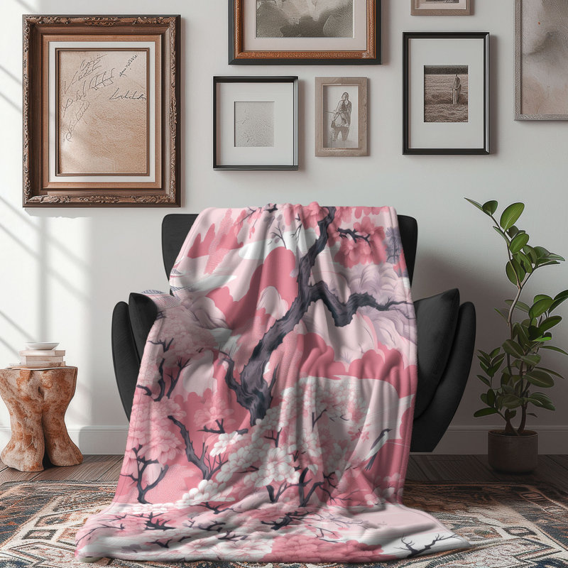 Jeté floral chinois rose - 1 pièce Sherpa B Premium, Lit simple