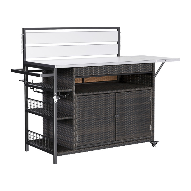  Armoire de rangement pour table d'extérieur XL avec table de bar en acier inoxydable