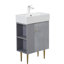 Meuble-lavabo contemporain de 21,6 po de couleur grise avec lavabo en céramique, porte à fermeture en douceur, rangement spacieux, construction imperméable, détails en cuivre brossé à motif ondulé et évier à rayures, bois