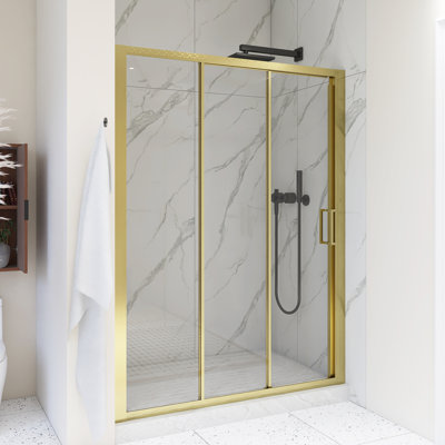 60 In. W X 70 In. H Single Sliding Framed Shower Door In Brush Gold Finish
