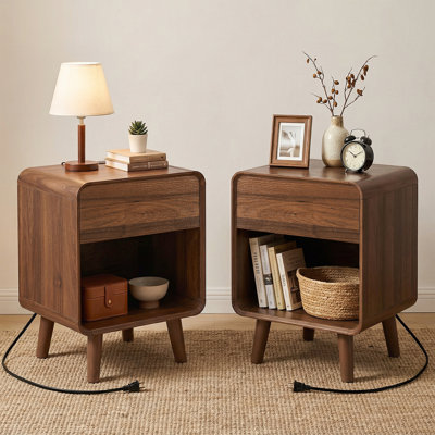 Night Stand Set Of 2 With Drawer,Modern Wood Nightstand,15.7"D X 17.7"W X 24"H