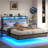 Khemis Floating Bed Frame with LED Lights and  Charging Station, RGB Smart Storage Headboard Platform Bed with Type-C & USB Port-1235244613-1235244614