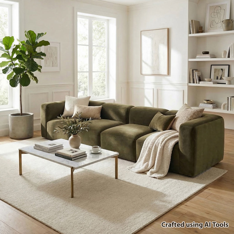 Canapé modulaire surdimensionné en velours performant de 129 po à assise profonde 129 po, Vert olive