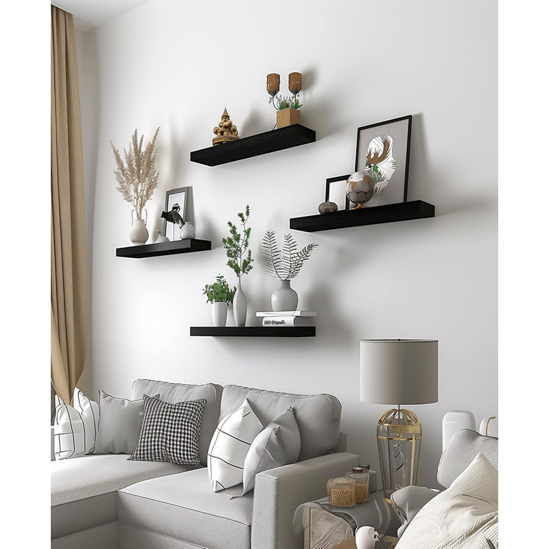Wood Floating Shelves For Wall, Set Of 6 Rustic Modern Shelves For Bedroom, Living Room, Or Office, Easy To Install With Included Hardware