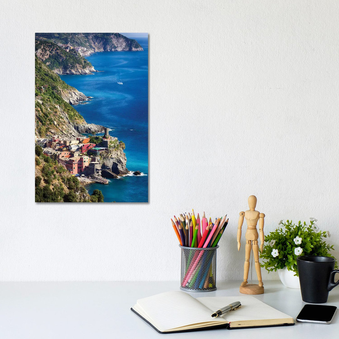 Cinque Terre Towns On The Cliffs, Vernazza And Corniglia, Liguria, Italy by George Oze - Wrapped Canvas Print