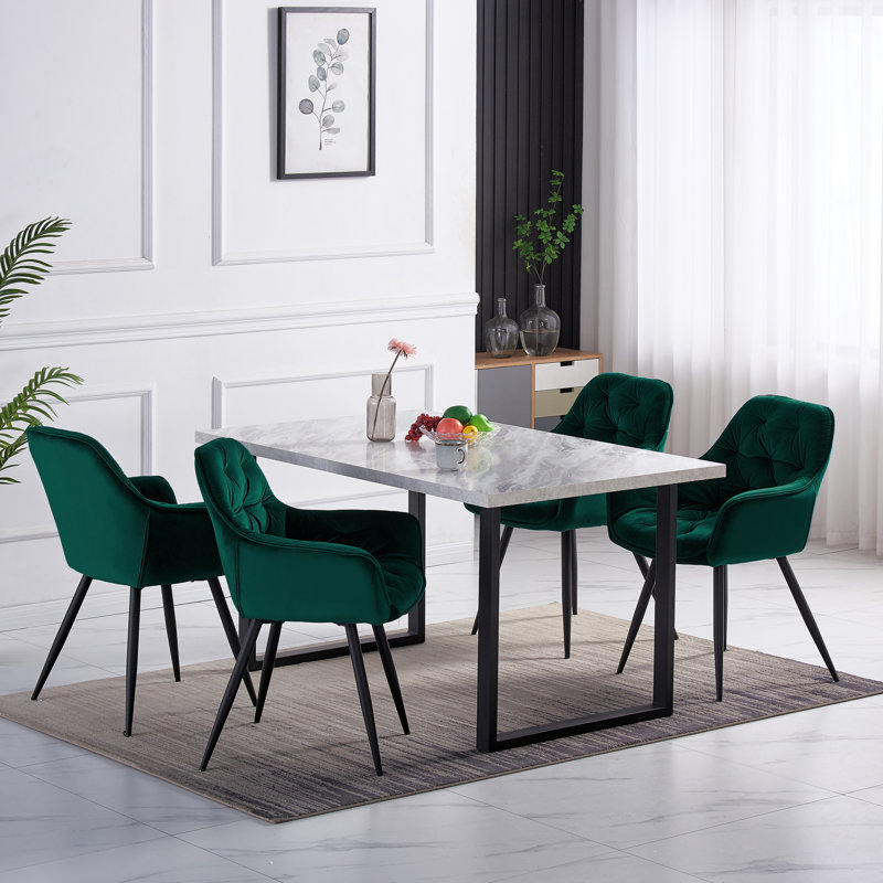 Modern Velvet Tufted Luxury Upholstered Dining Chair Runge 50cm H, Green