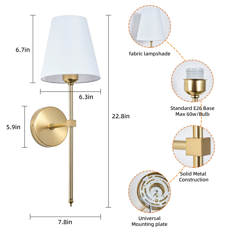 Set of 2 Gold Wall Sconces, Detachable Rechargeable Bulbs with Built-in 2000mAh Battery, Dimmable 9 Color LED Lights with Remote
