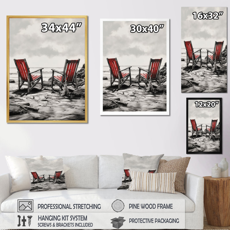 «Ocean View Chairs III», reproduction sur toile, Cadre photo argenté, H 44 po x l 34 po x P 1,5 po