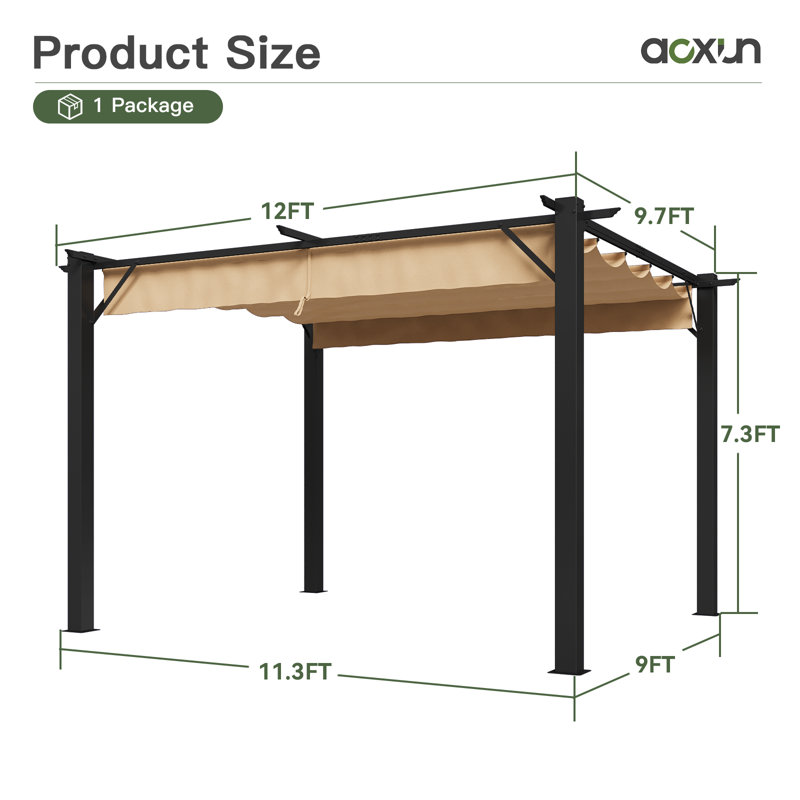 Metal Pergola with Canopy, 12 Ft x 9 Ft