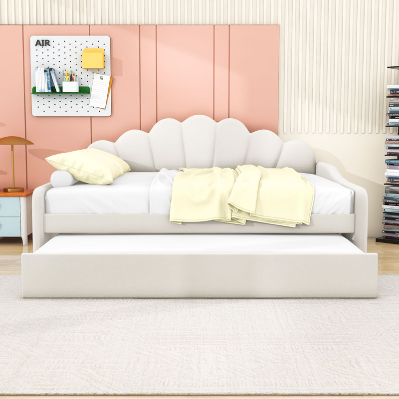 Full Upholstered Daybed with Trundle, White