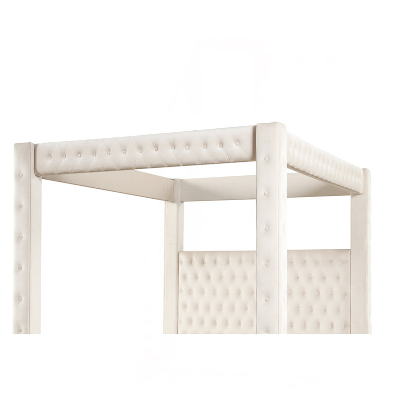 Luxueux grand lit à baldaquin en bois crème
