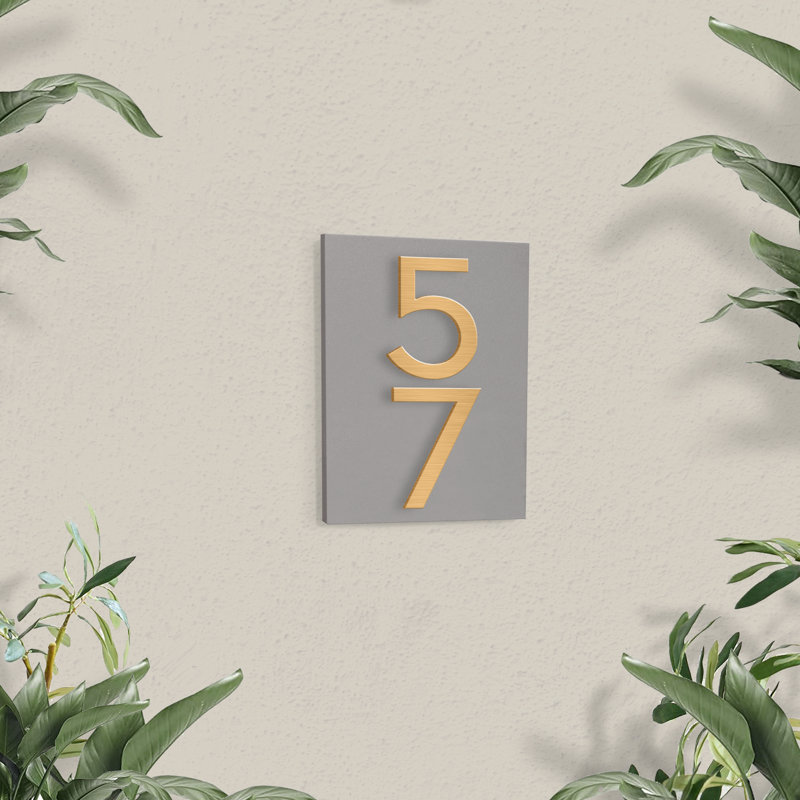 Petite plaque d'adresse murale Simply Sweet, Gris, Laiton