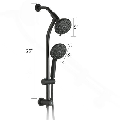 Système de spa à double pomme de douche sans perceuse avec barre coulissante en acier inoxydable à main à 7 réglages