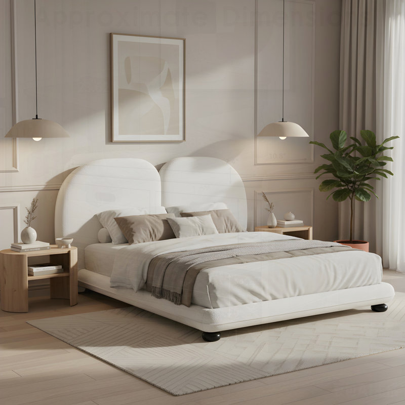 Structure de lit tapissier extra épais avec tête de lit fendue luxueuse, tissu molletonné en peluche, robuste 800 lb, facile à assembler