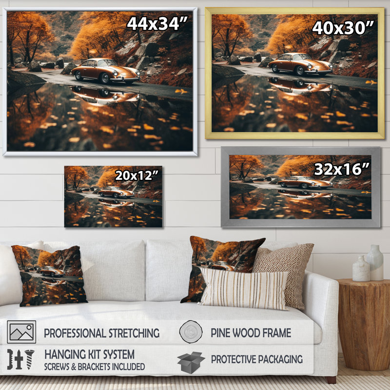 Classic German Car Scenery II - Retro Car Wall Art Living Room, H 34 po x l 44 po x P 1,5 po, Toile tendue