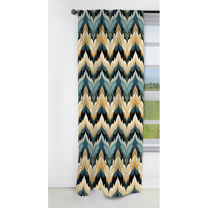 Rideau occultant 1 panneaux beige et bleu avec élégance victorienne, L 52 po x L 120 po