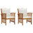 vidaXL Outdoor Dining Chairs, Set of 2, Solid Acacia Wood, with White Cushions, Natural Finish Slatted Design, for Garden Patio Contemporary Wooden Seating-1121736661