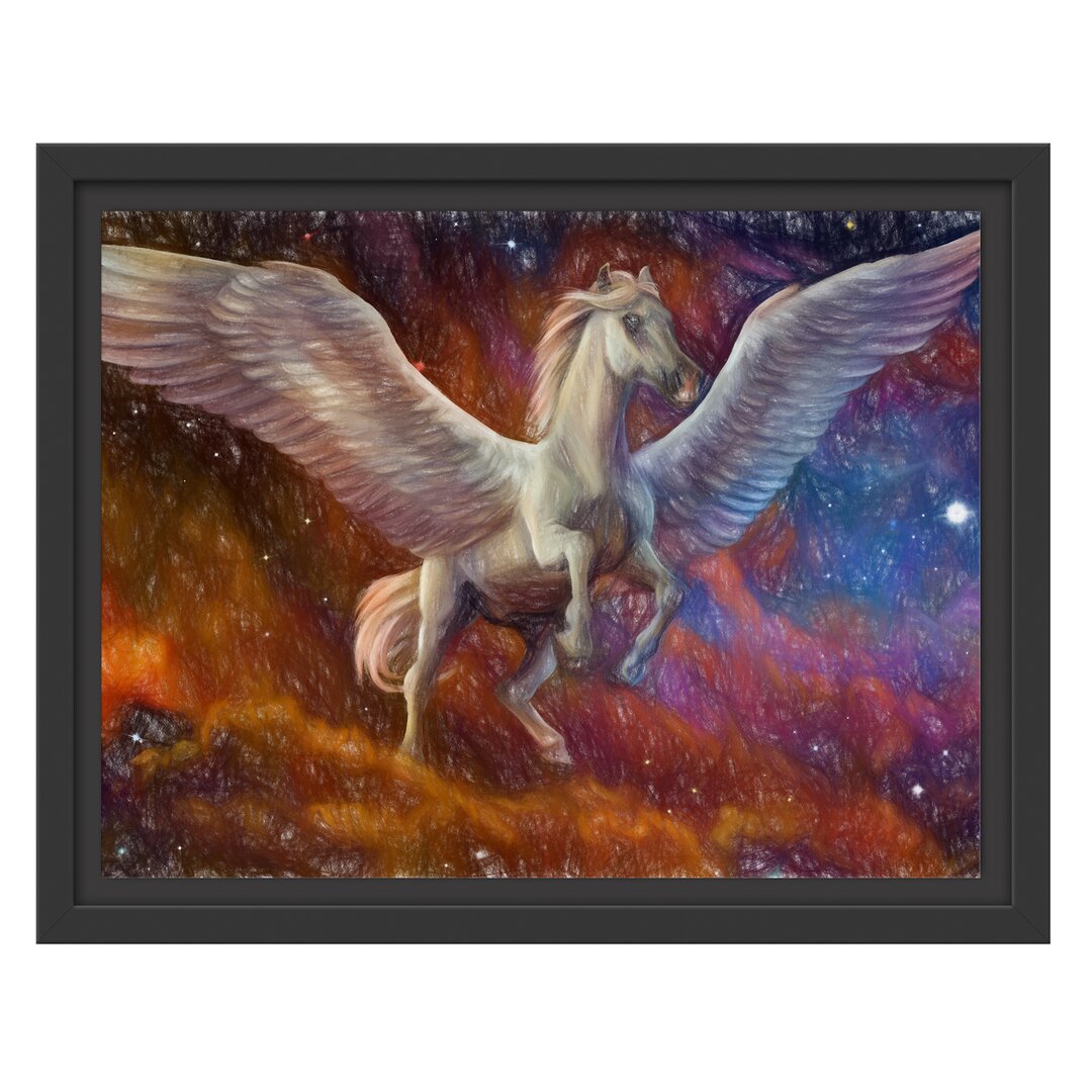 Gerahmtes Wandbild Weißer Pegasus mit Engelsflügel