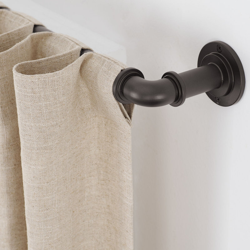 Dark Brown Industrial Steel Wall Mounted Curtain Rod Set