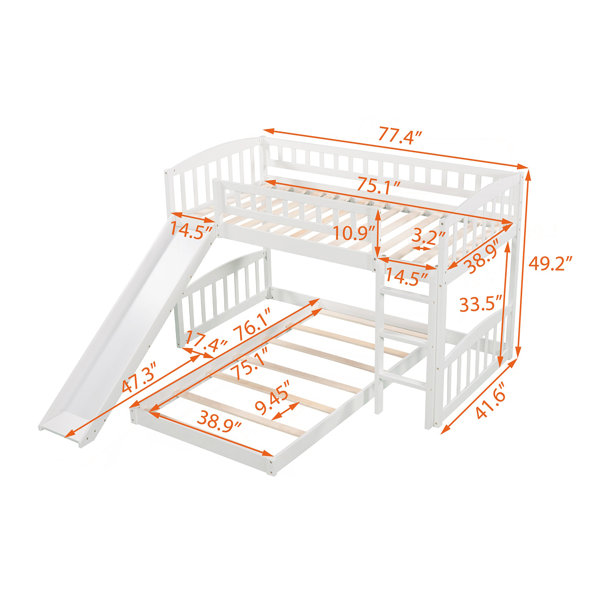 Latitude Run® Twin Over Twin Bunk Bed With Slide And Ladder, Grey ...