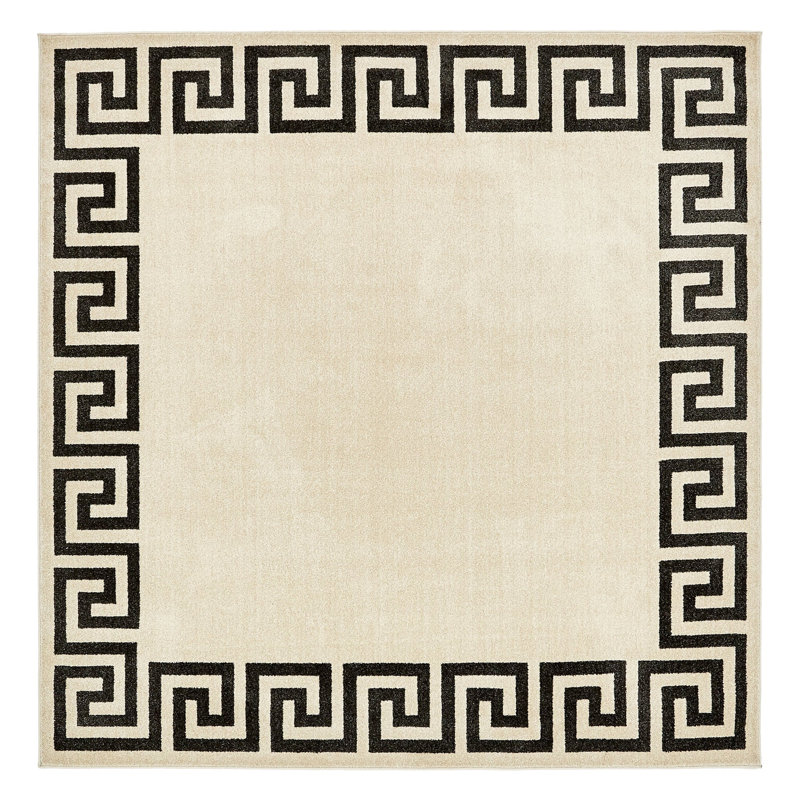 Tapis beige / noir Barreto, Carré 7 pi 10 po