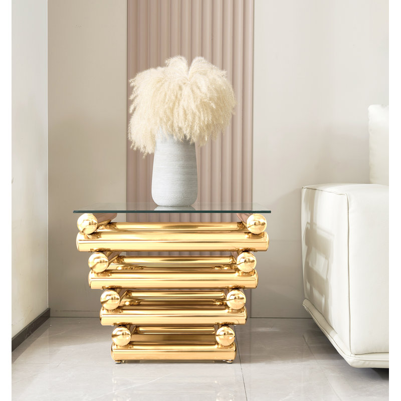 Ophrise Glass Top End Table, Gold