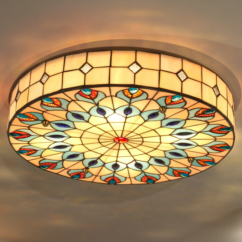 4-Light 19.7" Dimmable Tiffany Glass Flush Mount