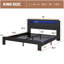Structure de lit plateforme avec tête de lit avec rangement, lumières à DEL et 2 ports USB + 2 prises - Structure de lit en bois sans bruit, aucun sommier nécessaire, assemblage facile, grand rangement sous le lit-1182380717-1182380719