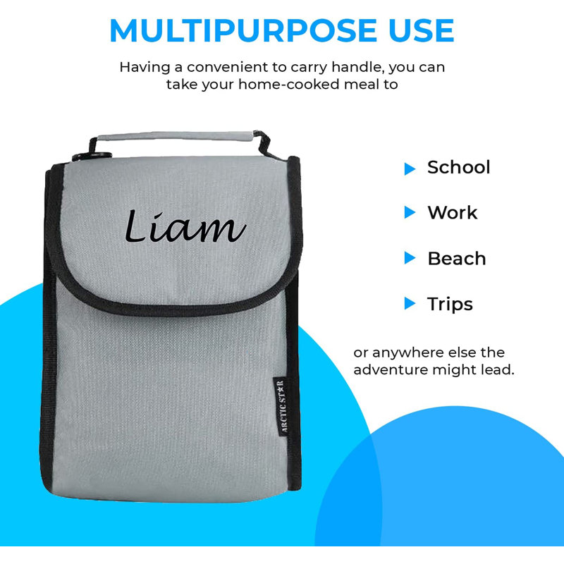 Sac à lunch personnalisé pour enfants - Boîte à lunch pour filles et garçons - Sacs isothermes réutilisables - Boîte-repas en polyester robuste pour enfant avec nom personnalisé - Idéal pour les pique-niques scolaires et les voyages