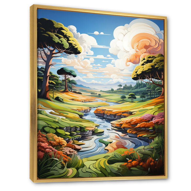 Fairway a Whimsical III - reproduction sur toile, Cadre flottant doré, H 40 po x l 30 po x P 1,5 po