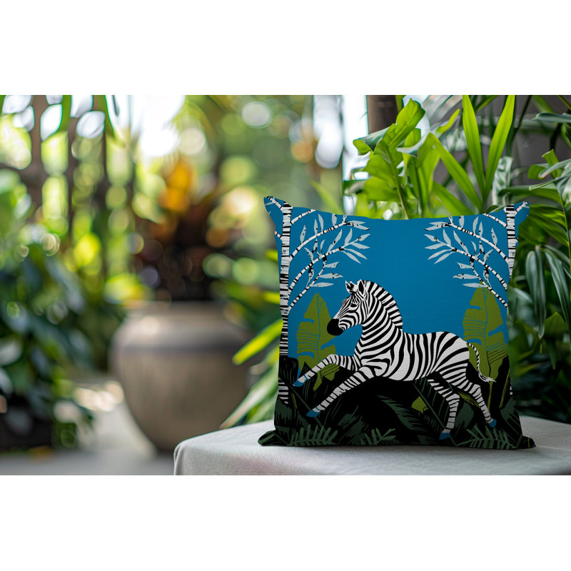 Oreiller carré réversible intérieur / extérieur Asty Zebra, Turquoise, H 17 po x l 17 po x P 4,5 po