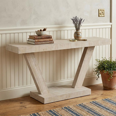 Table console sur piédestal en bois naturel vieilli de 60 pouces