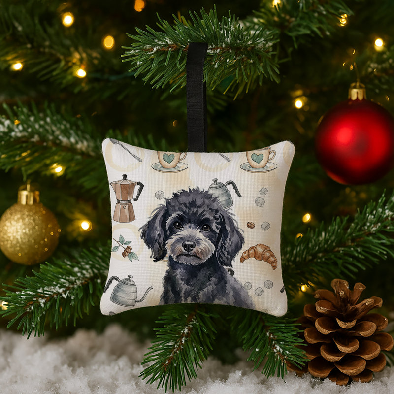 Ornement carré en tissu Toy Coffee Poodle, Poodle Toy Black