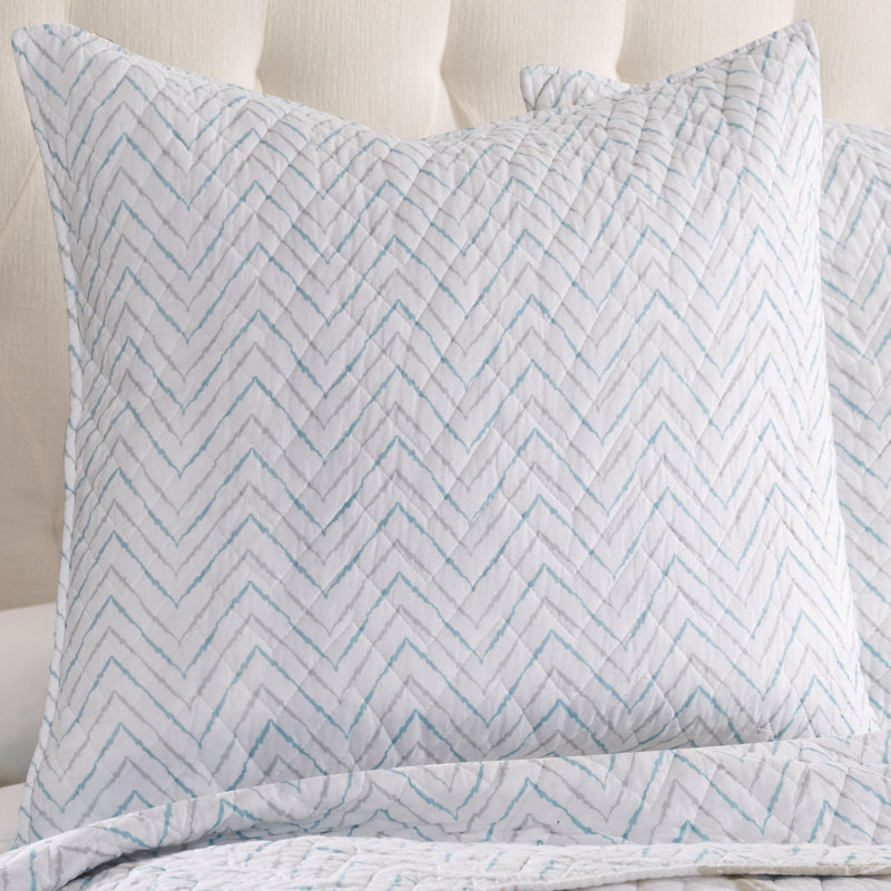 Blue and Gray Chevron Cotton Euro Sham Set of 2