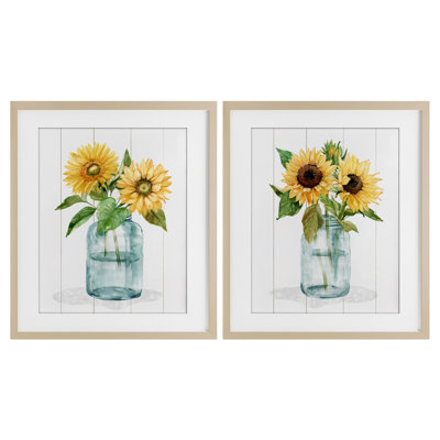 Sunny Day Sunflowers, ensemble de 2 reproductions encadrées sous verre, design par Livi Finn