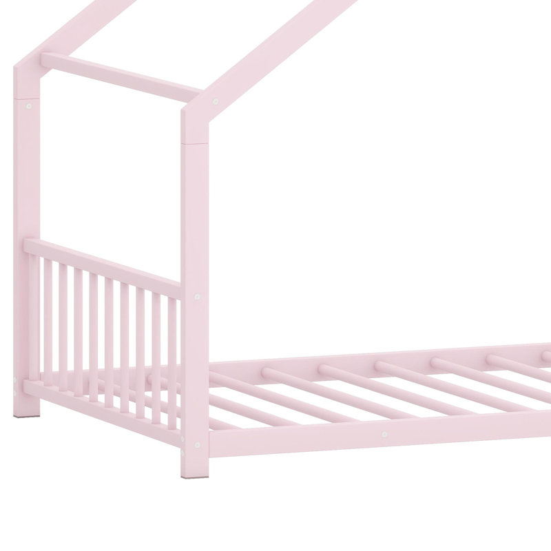 Kids Metal Bed Frame with Frame House Silhouette, Pink