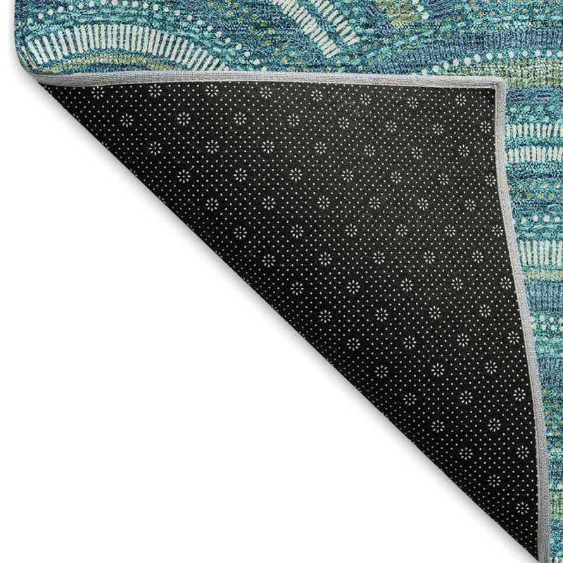 Premium Machine Washable Prisco Teal Rug, Rectangle 2'6" x 3'10"
