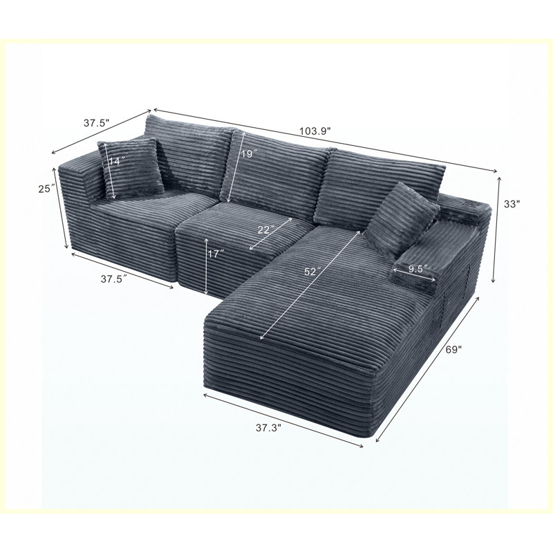 Modern Modular Sectional Sofa Red, Gray
