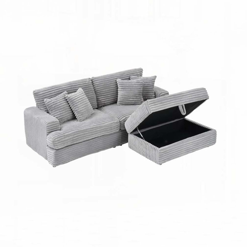 Canapé avec repose-pieds Corduroy, Gris