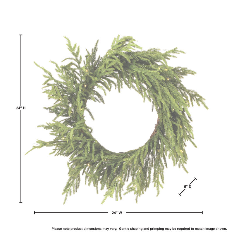 24" LED Battery Operated Timer Natural Touch Norfolk Pine Wreath