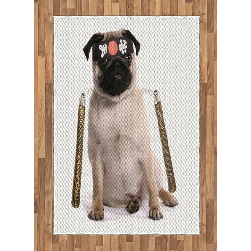Tapis décoratif à longs fils en fibre de polyester à haute densité Pug, Rectangle— 4 pi x 5 pi 8 po