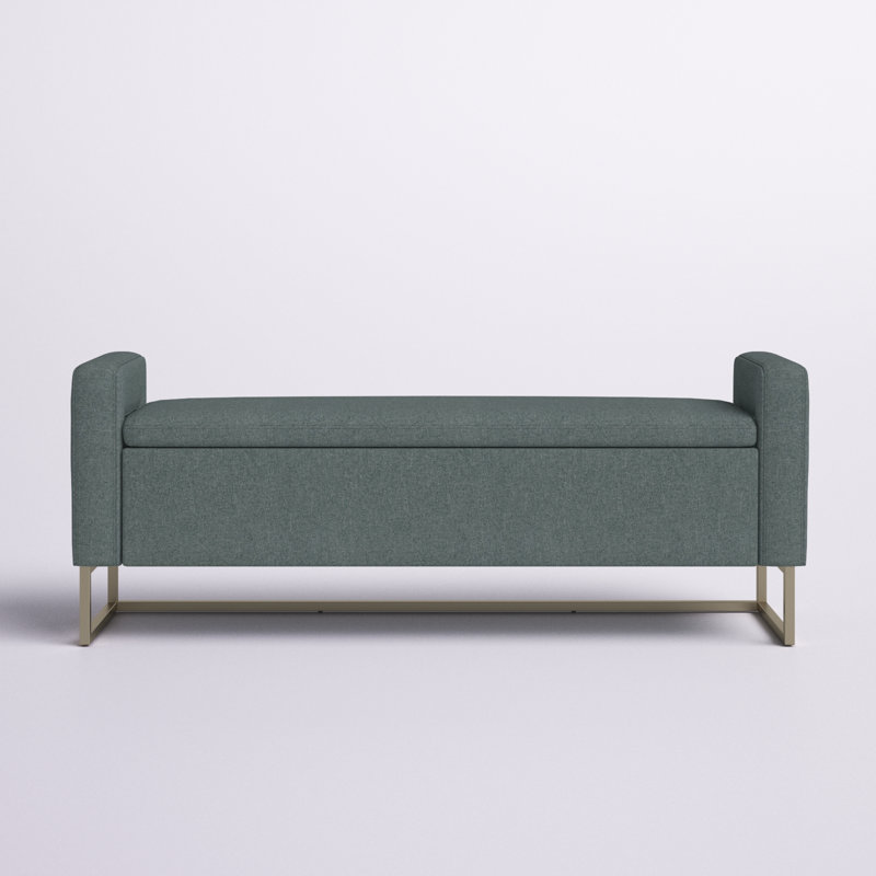 Banc de rangement rembourré Anavaeh, Lin bleu