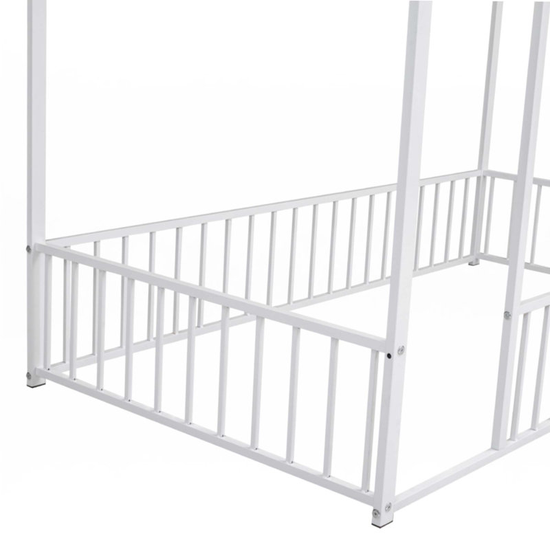 Structure de lit en métal avec clôture, Simple, Blanc