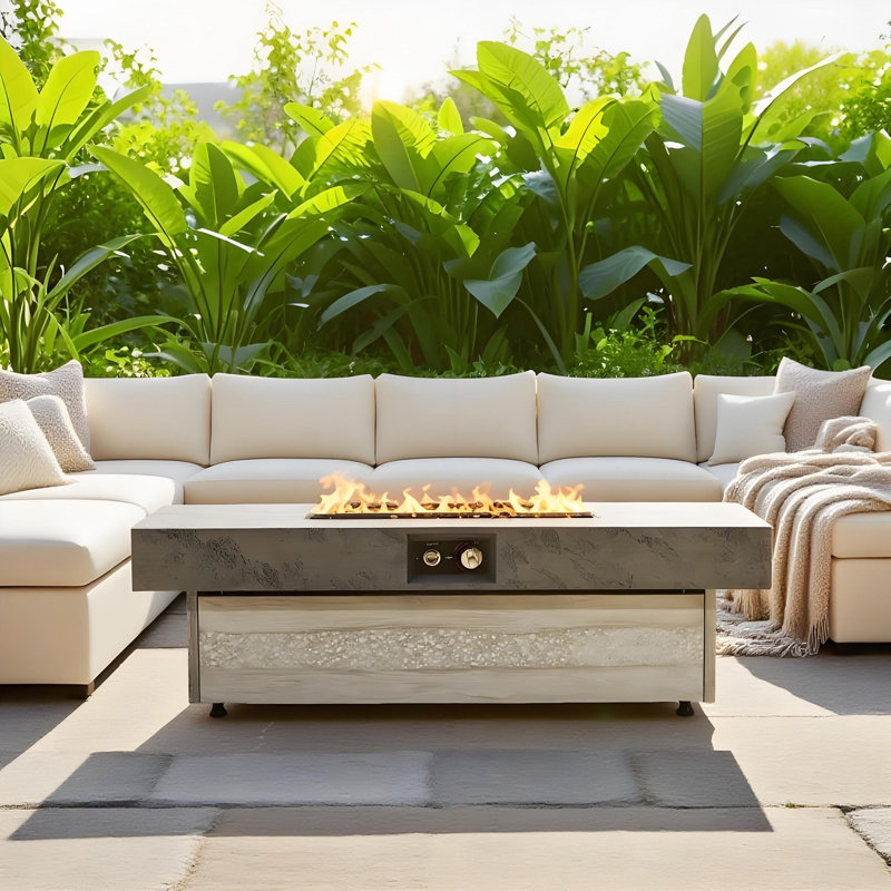 Foyer de table rectangulaire au propane 48 po 50 000 BTU Koby, H 15 po x l 48 po x P 24 po, Gris ciment