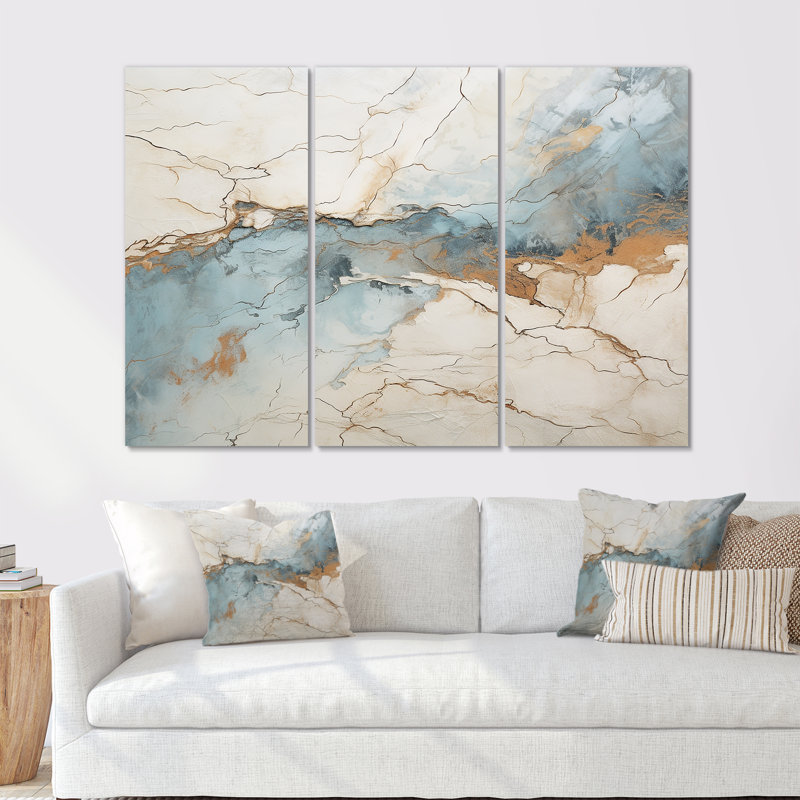Ensemble de salon art mural bleu et blanc Marble River II, Toile tendue, H 40 po x l 60 po x P 1 po