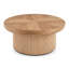 Table basse ronde cannelée avec plateau épais en parquet.-2133672623